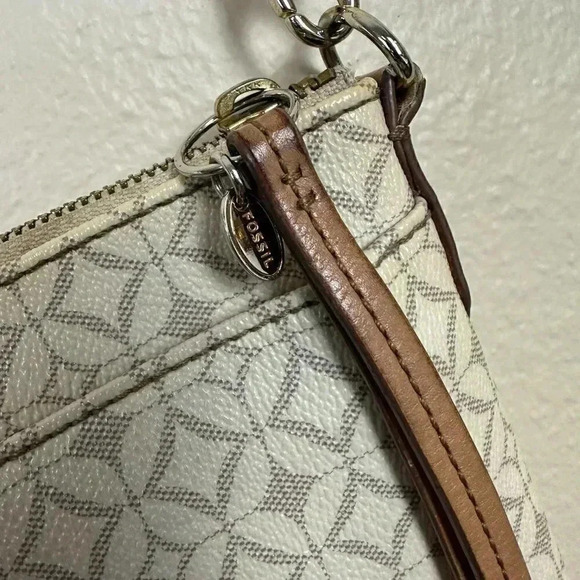 Fossil Coated Canvas Leather Sadie Crossbody Bag Bone White Brown - Picture 3 of 13